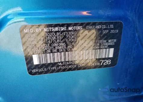 2020 Mitsubishi Mirage Es from USA, damaged, VIN ML32A3HJ9LH000267